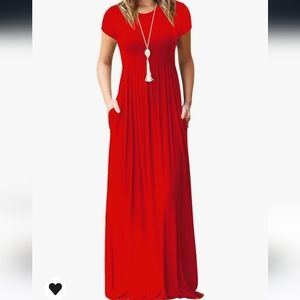 Short sleeve long empire waist maxi dress with pockets large